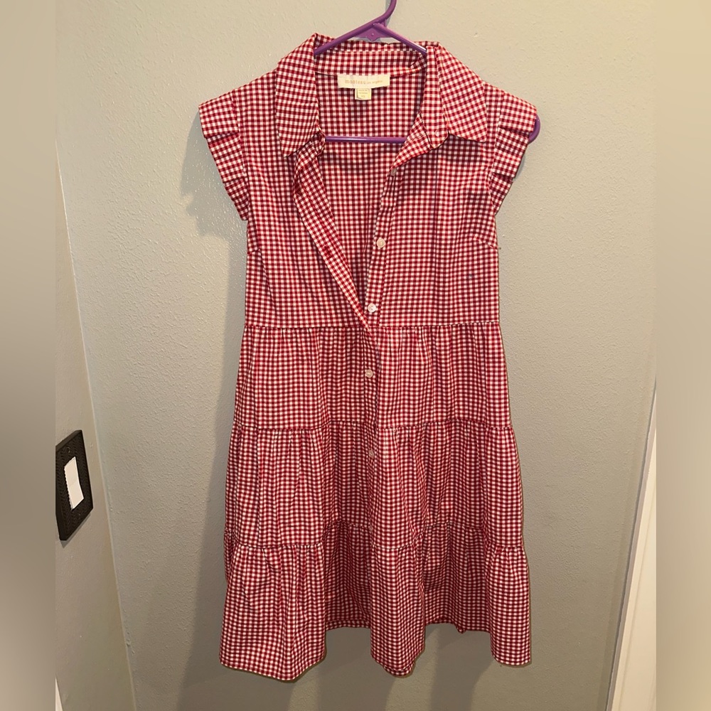 Monteau red and white ruffle sleeve dress, size xs